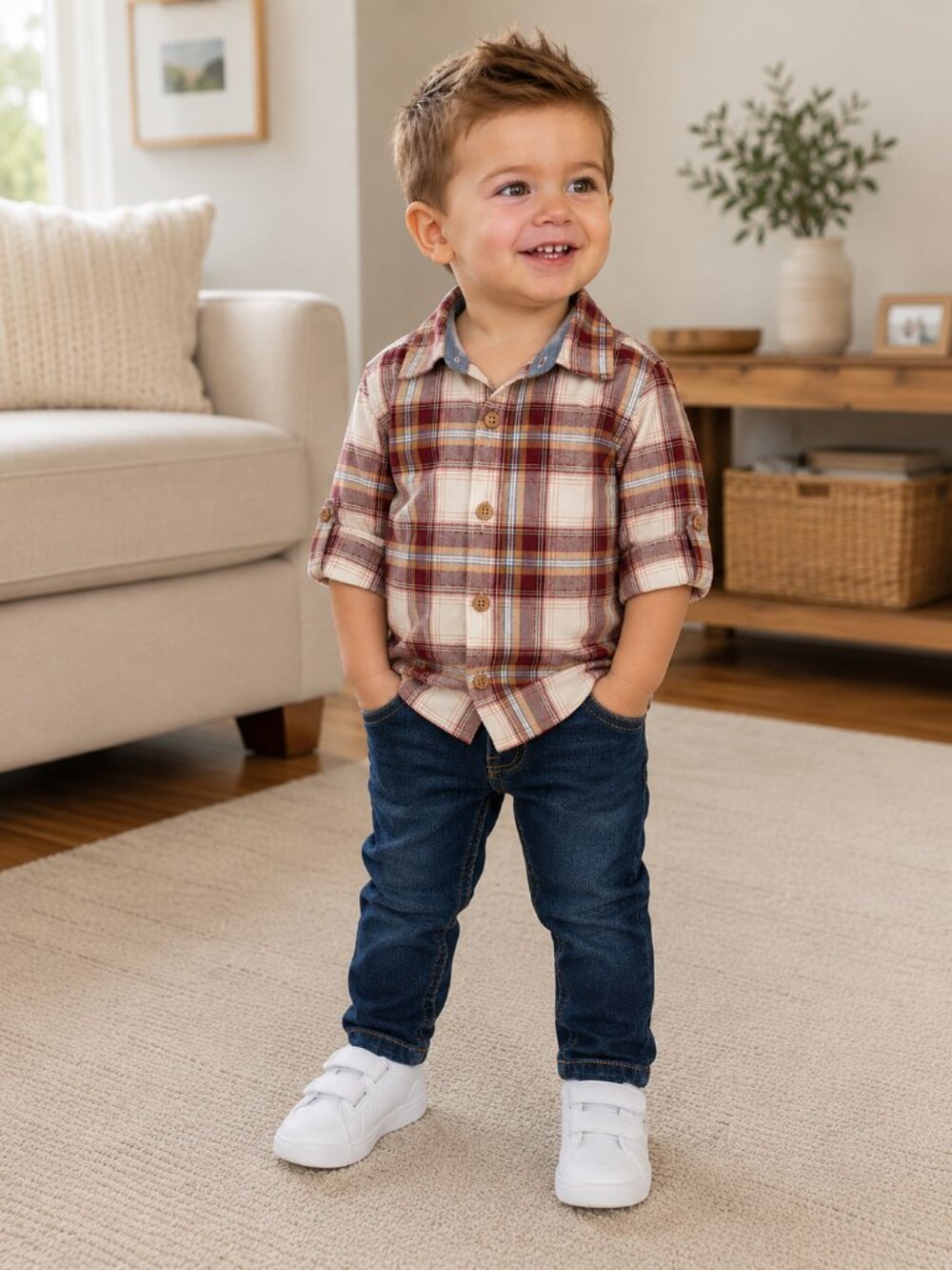 NWT OshKosh B’gosh Toddler Boys Outfit Set Plaid Button Down Shirt Skinny Jeans